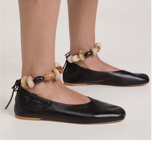 ULLA JOHNSON Eliza Beaded Ankle-tie Ballerina Flats In Noir size 37 *RARE*